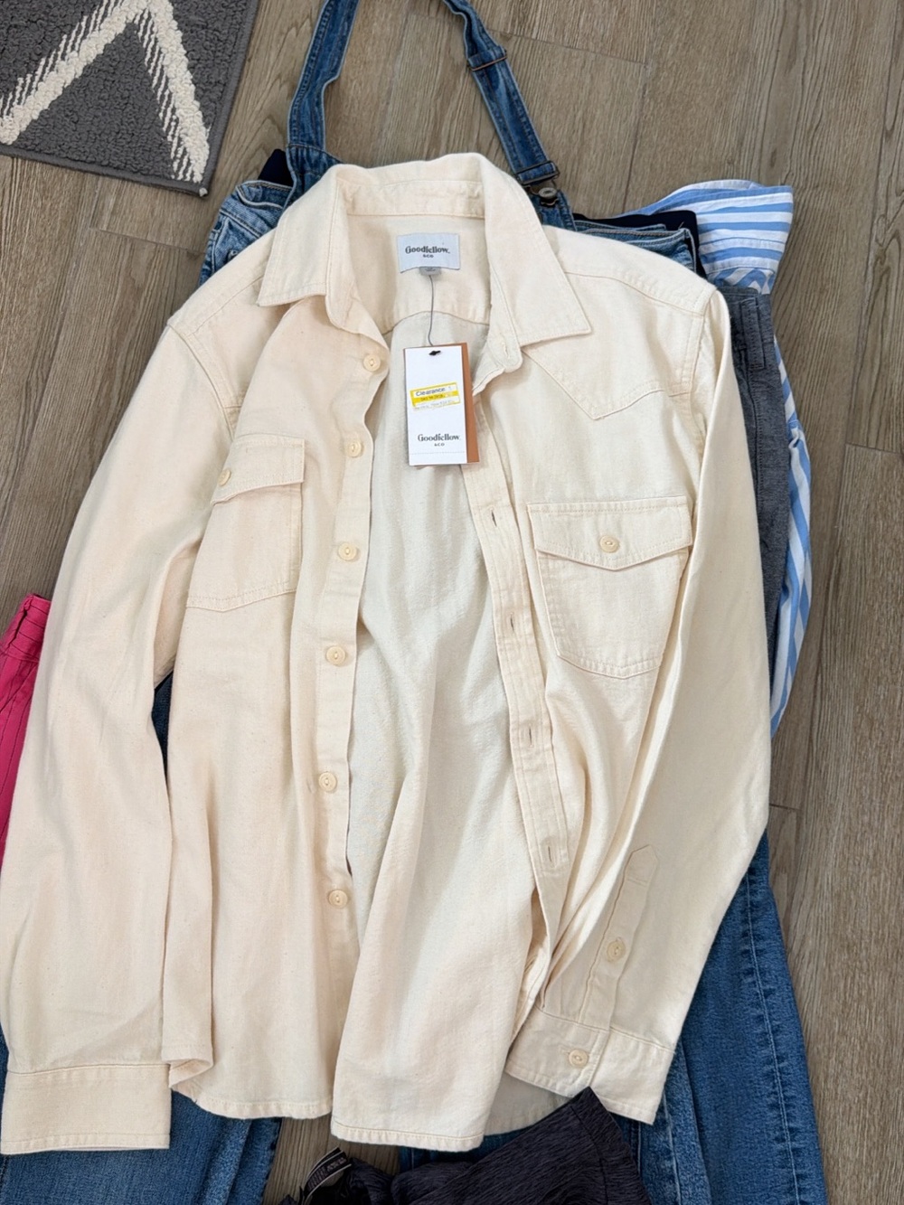 Goodfellow & Co. Mens Med Cream Western Long Sleeve Vintage Button Down Shirt